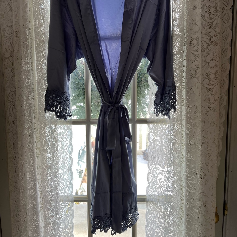 Silk Dusty Blue Robe - Picture 3 of 4